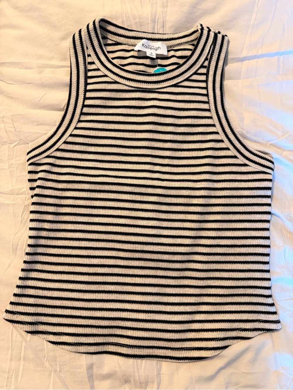 Kaileigh Black & Cream Striped Ribbed Tank